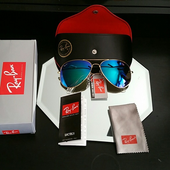 58mm ray-ban aviator gold frame blue green lens