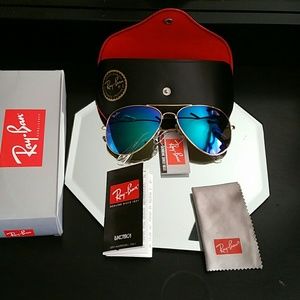 58mm ray-ban aviator gold frame blue green lens