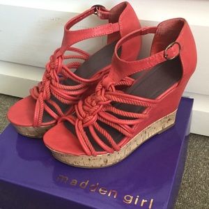 Strappy Red Platform Wedges