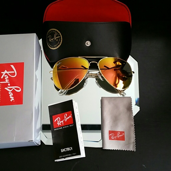 58mm ray-ban aviator gold frame orange green lens