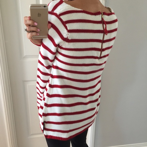 Sold • Red & Off White Striped Sweater - Picture 2 of 4