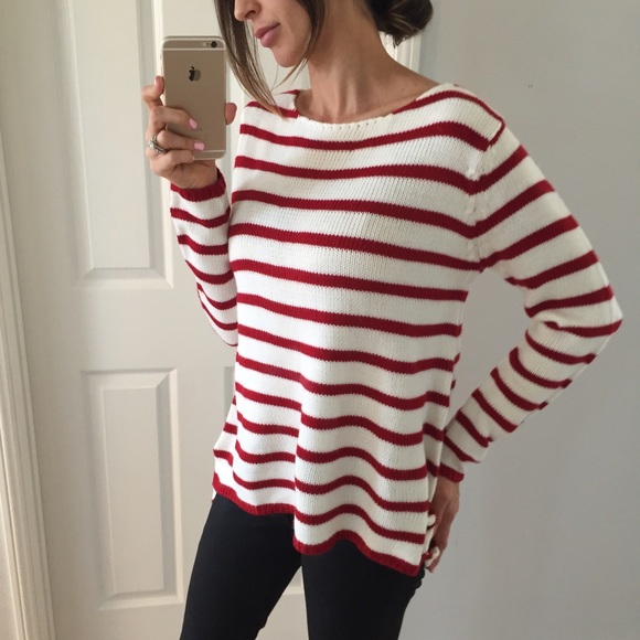 Sold • Red & Off White Striped Sweater - Picture 3 of 4