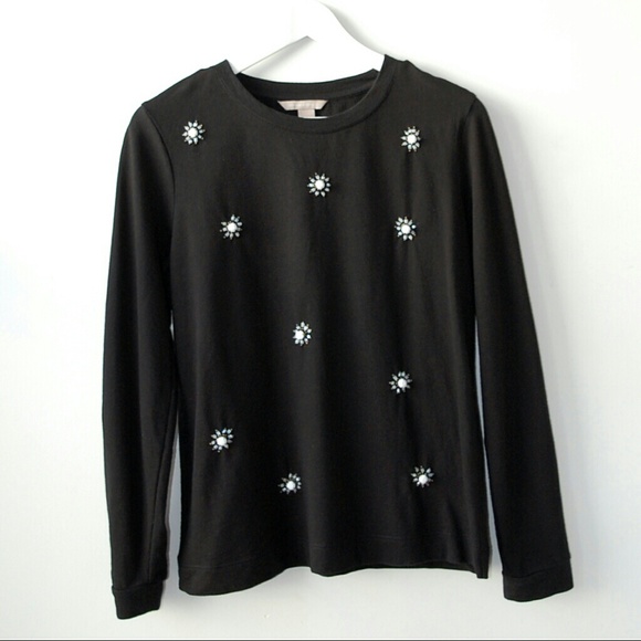 Sophia Black Jersey Beaded Long Sleeve Shirt Top S