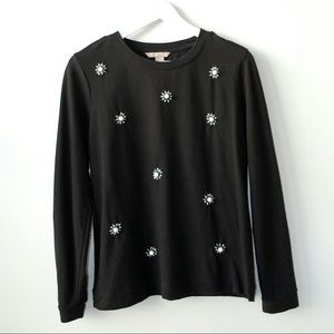 Sophia Black Jersey Beaded Long Sleeve Shirt Top S