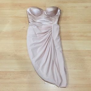 PALE PINK LEATHERETTE BUSTIER DRAPE DRESS