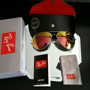 58mm ray-ban aviator silver frame pink green lens