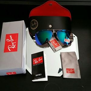 58mm ray-ban aviator silver frame blue green lens