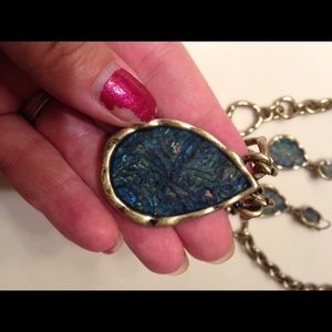 Gold and teal necklace and earrings