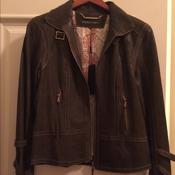 Andrew Marc olive leather jacket