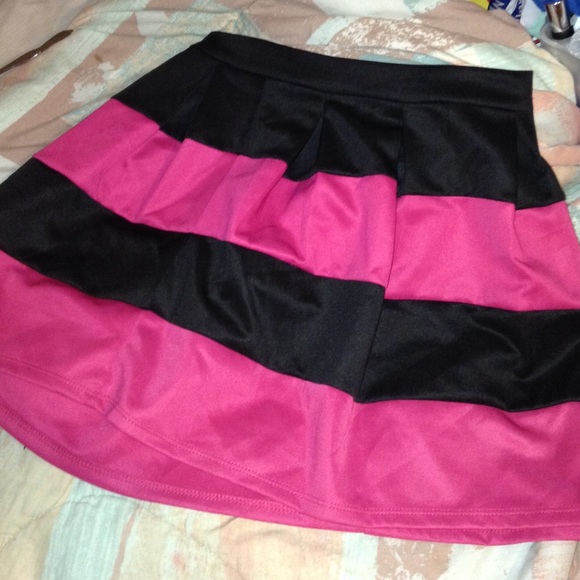 pink and black striped skirt