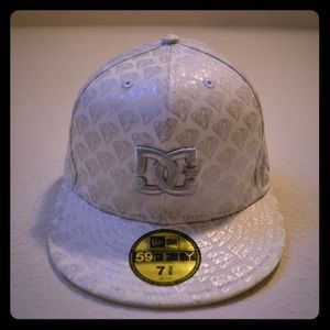 White DC FlexFit Hat with Metallic Diamonds