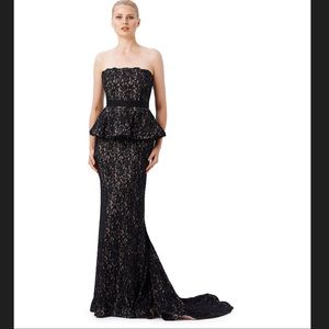 Black Strapless Mermaid Peplum Prom Evening Gown