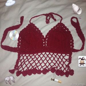 Red Hand made Crochet Halter