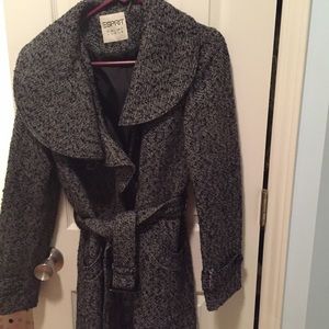 Esprit Winter Coat with Shawl Collar and Tie Belt