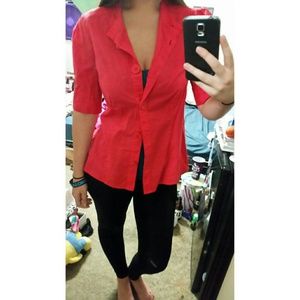 Red Button-Up T-Shirt