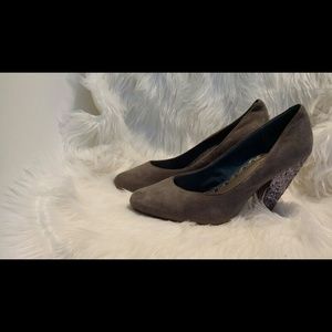 Gray suede heels