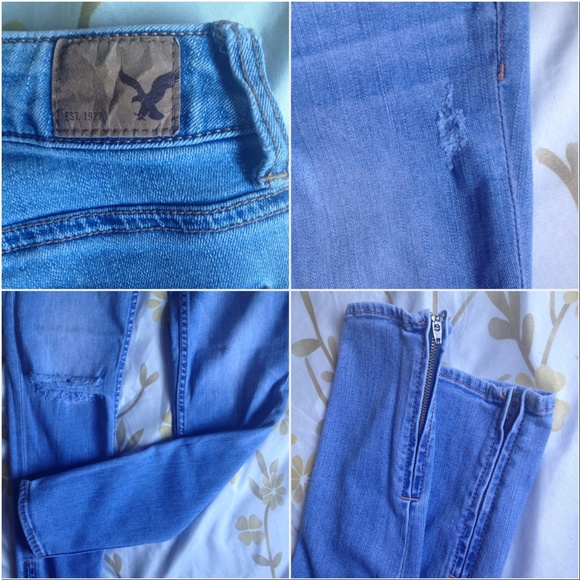 🔰SOLD🔰AE Light Blue Distressed Ankle Zip Jegging - Picture 4 of 4