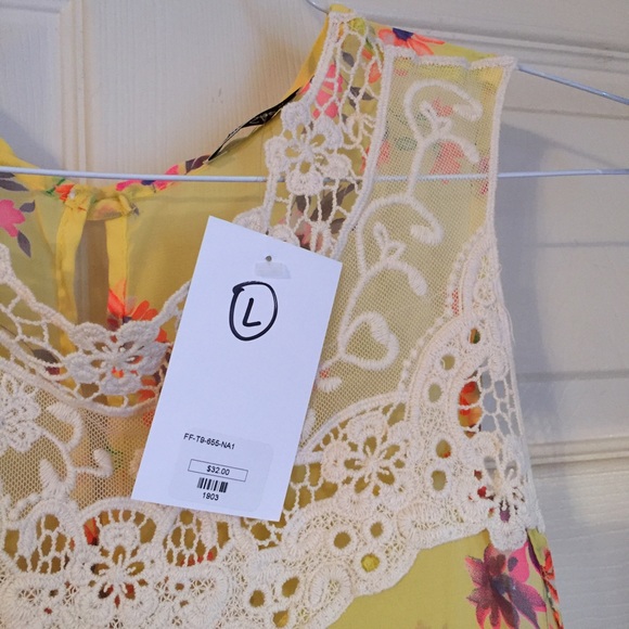 Bright Yellow Spring Sheer Blouse with Lace - Picture 2 of 4