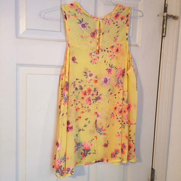 Bright Yellow Spring Sheer Blouse with Lace - Picture 4 of 4