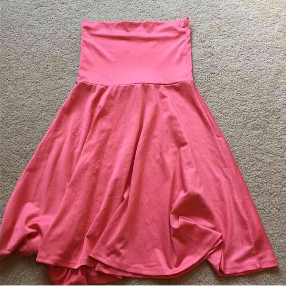 hot pink strapless skater dress
