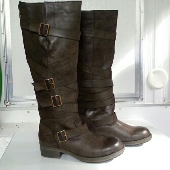 Madden Girl crossover buckle boots