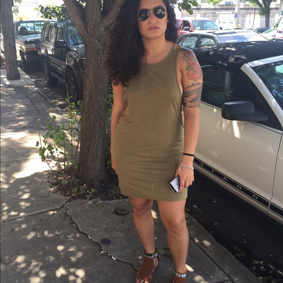 Slinky Khaki Green Dress - Picture 2 of 4