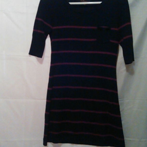 Navy blue with purple stripes sweater dress