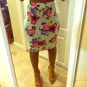 Knee Length Floral Pencil Skirt
