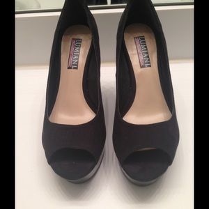 Lumiani Black Faux Suede Wedges 5
