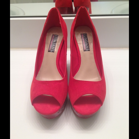 Lumiani Red Faux Suede Wedges 5