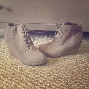 Tan suede wedge booties