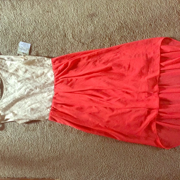 NWOT!! cream lace and coral high low dress
