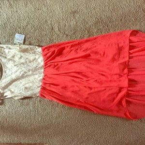 NWOT!! cream lace and coral high low dress