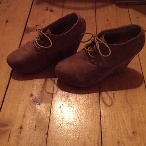 Brown suede wedge booties