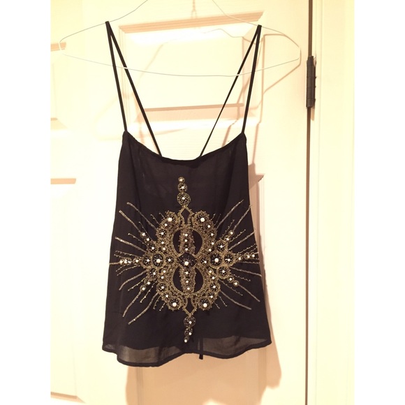 FOREVER 21 black beaded cross back top SMALL