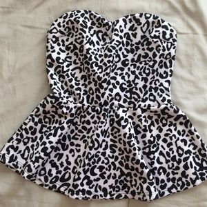 Cheetah Peplum Strapless Top