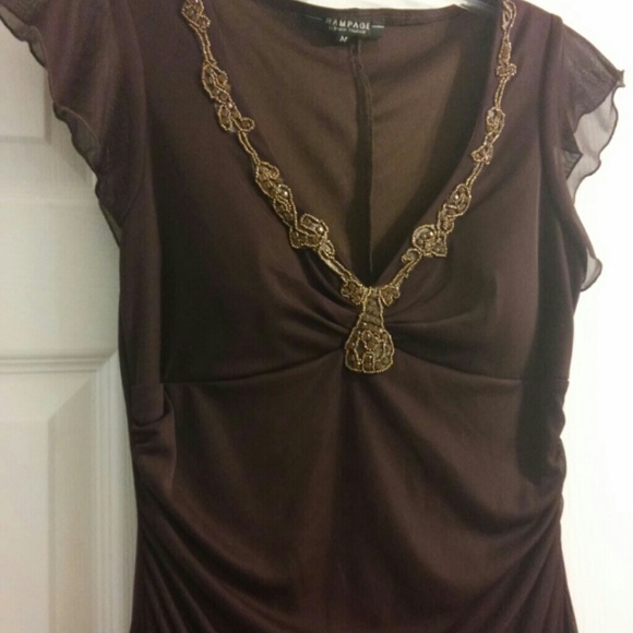 Brown dress with gold bronze embellishments