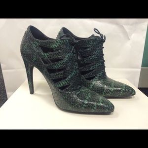 Bottega Veneta Snakeskin Cutout Lace Up Booties