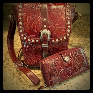 Burgundy Western Purse w/ Wallet