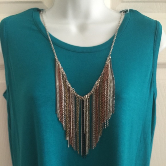 Teal Loose tank with Attached necklace