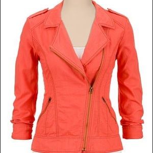 Lightweight Asymmetrical Zip Jacket in coral.