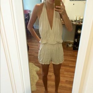 Open back tan romper