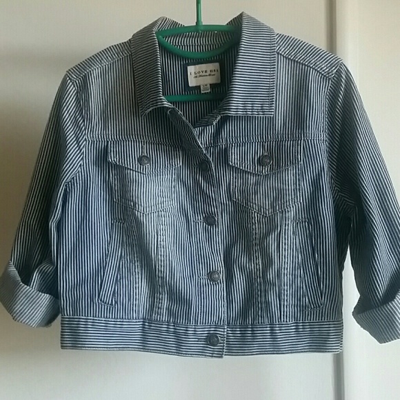 Heritage81 cropped pinstriped denim jacket