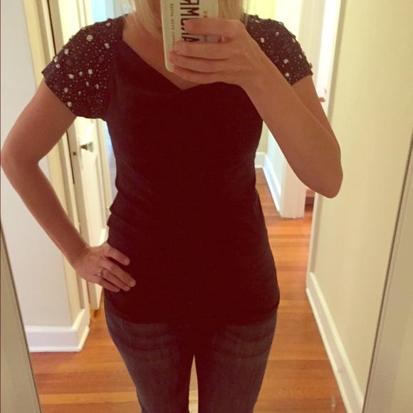Rachel Roy Black Bedazzled Tunic with Keyhole back