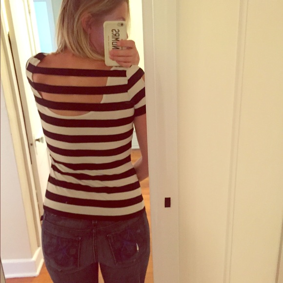 Cache Cut Out Sleeve, Back Striped Top