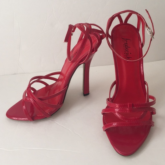 Frederick�s of Hollywood Shoes Red Strappy Cage Back