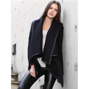 Navy Zipper Asymmetric waterfall coat