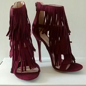 Burgundy Fringe Heels