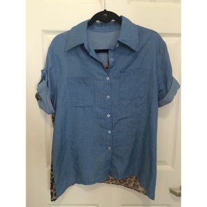 Leopard denim combo blouse