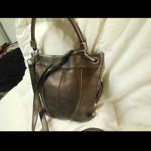 B Makowsky Metallic Bronze Leather Handbag